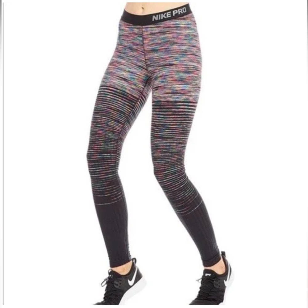 NIKE Pro Hyperwarm Rainbow Multicolor High Waist Leggings - Size Small - EUC